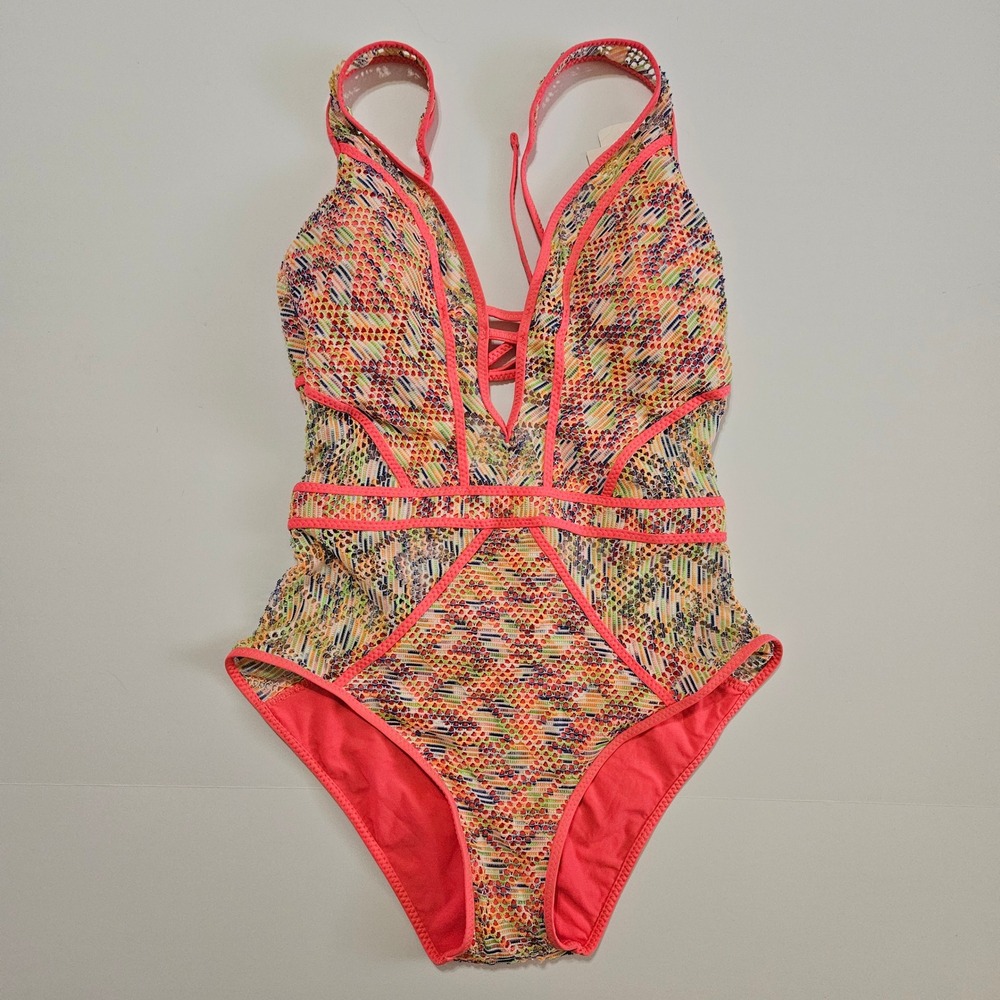 BECCA by Rebecca Virtue Womens Multi Color Crochet One Piece Swimsuit Medium NEW